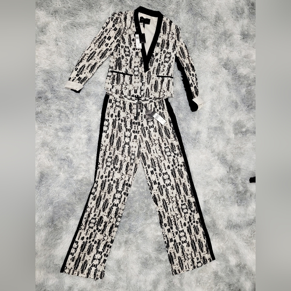 BCBG MAXAZRIA 2-Piece Black & White Combo Print Suit, Small, FREE Shipping